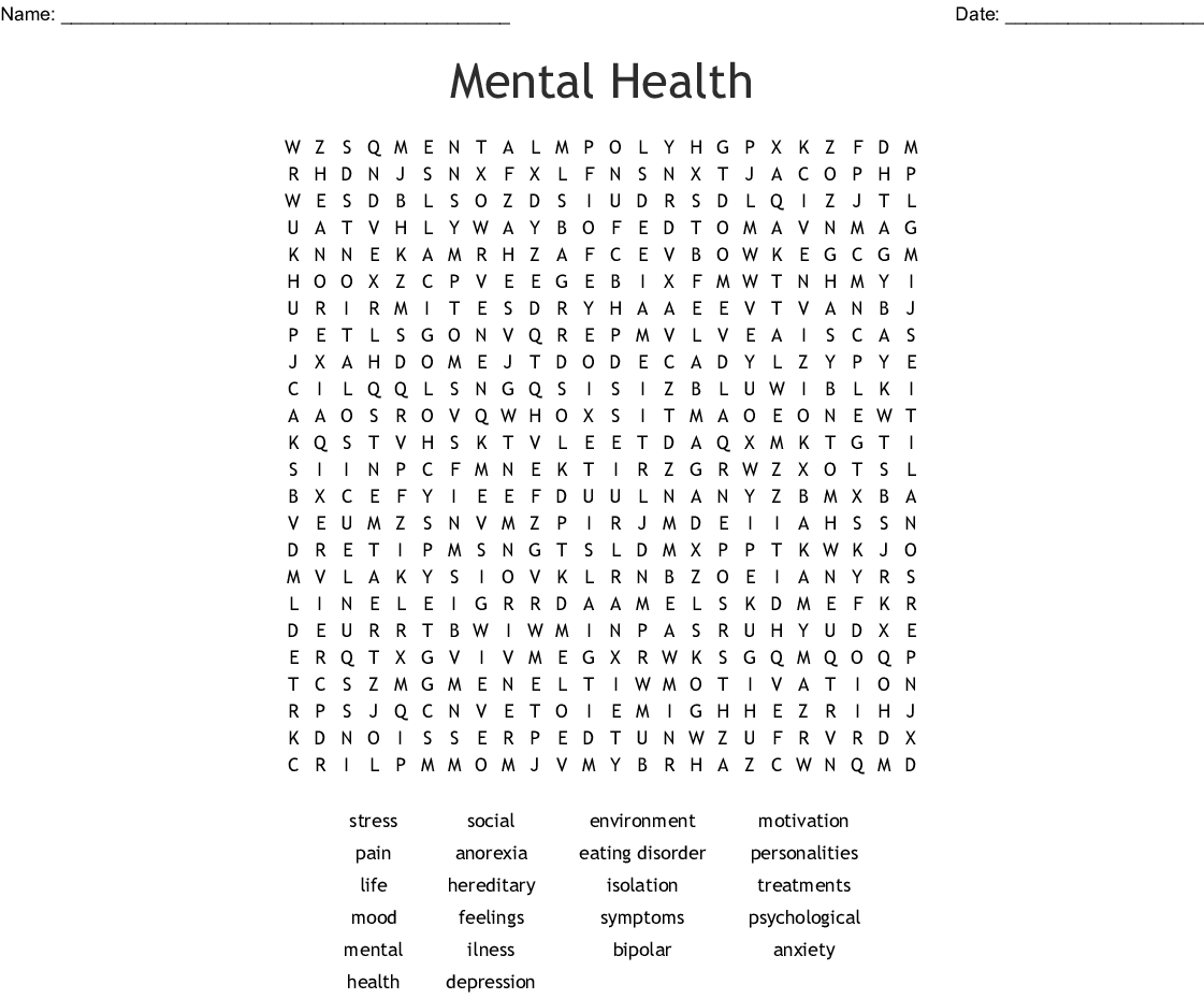 Printable Mental Health Word Search Puzzles Word Search 
