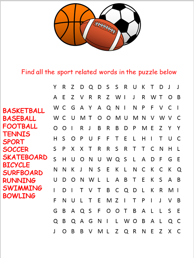 printable word search on sports