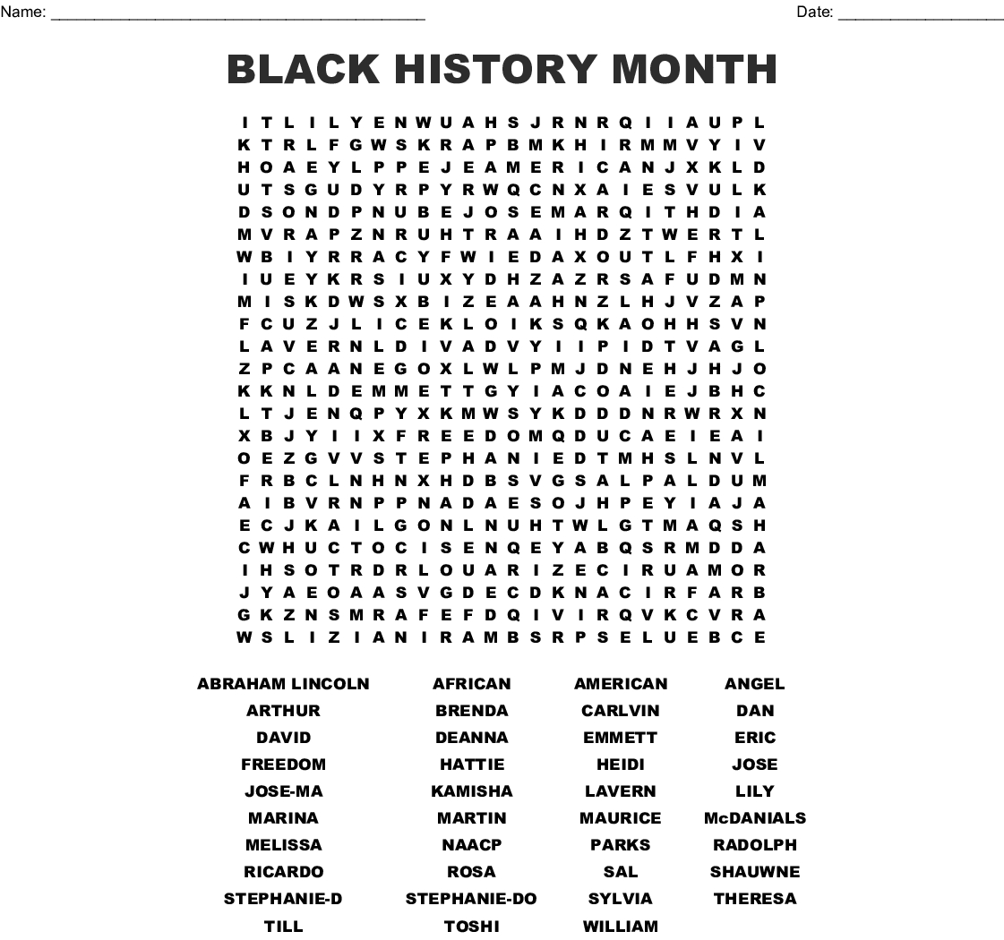 Printable Word Search Black History Month Word Search 