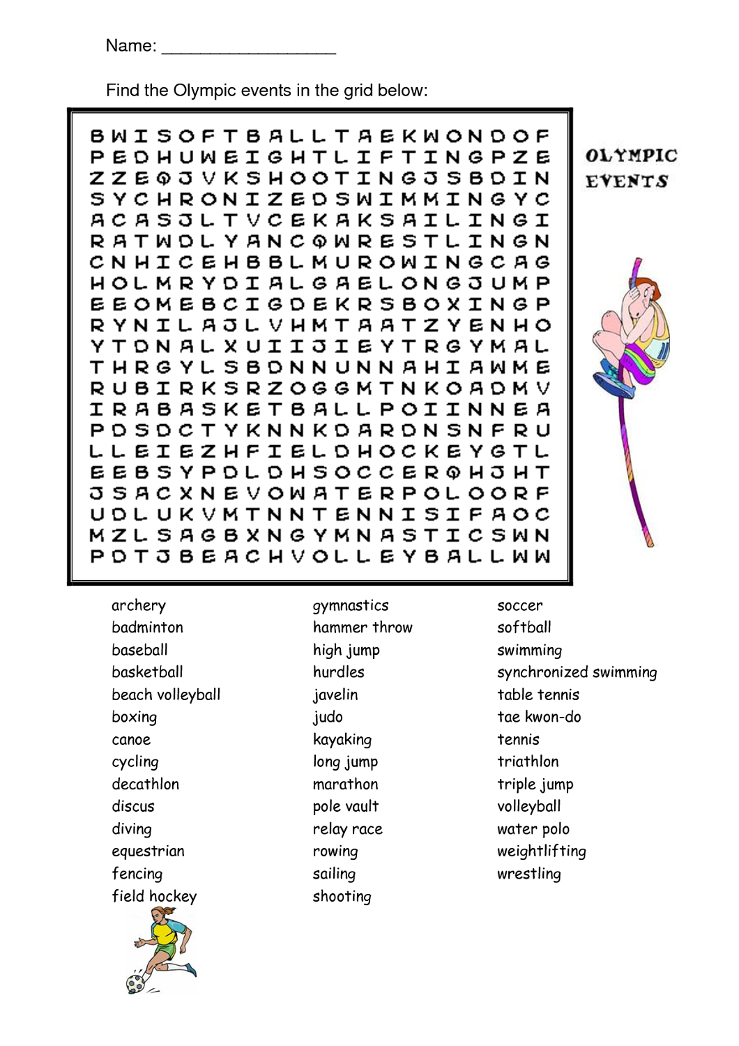 Printable Word Search Sports Activity Shelter