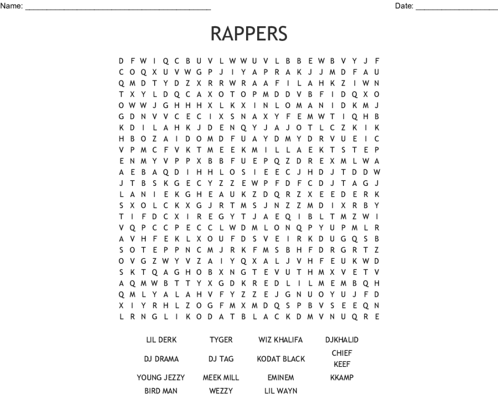 Printable Word Searches Rappers Freeprintabletmcom Printable Word Searches Rappers