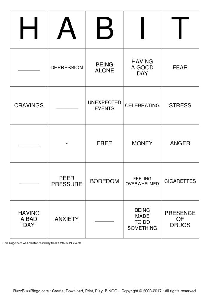 Recovery Bingo Cards To Download Print And Customize 