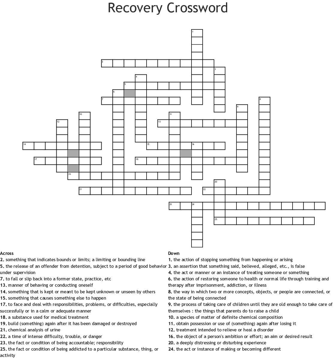 Recovery Crossword WordMint