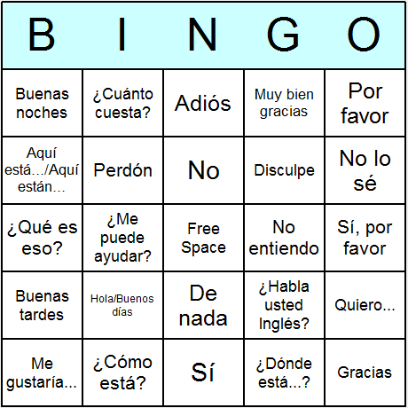 Spanish Phrases Bingo Cards Printable Bingo Activity 