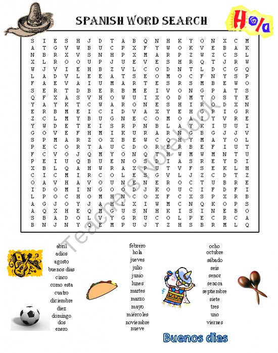 Spanish Word Search Puzzle Product From DayWorks On 