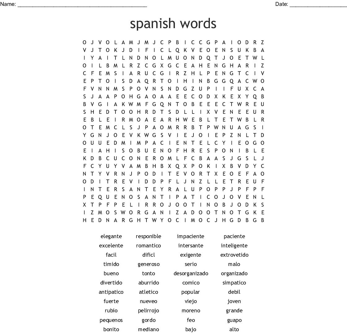 Printable Word Searches Spanish FreePrintableTM