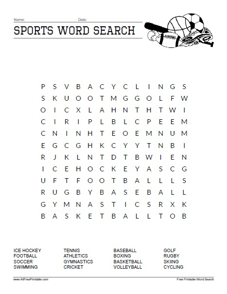 Sports Word Search Free Printable AllFreePrintable