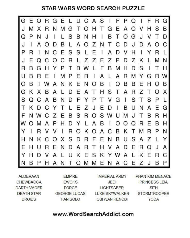 Star Wars Word Search Printable FreePrintableTM