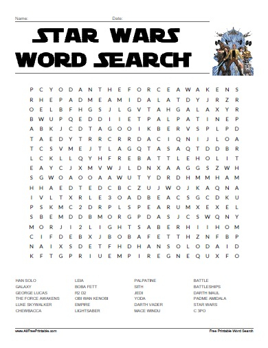 Star Wars Word Search AllFreePrintable