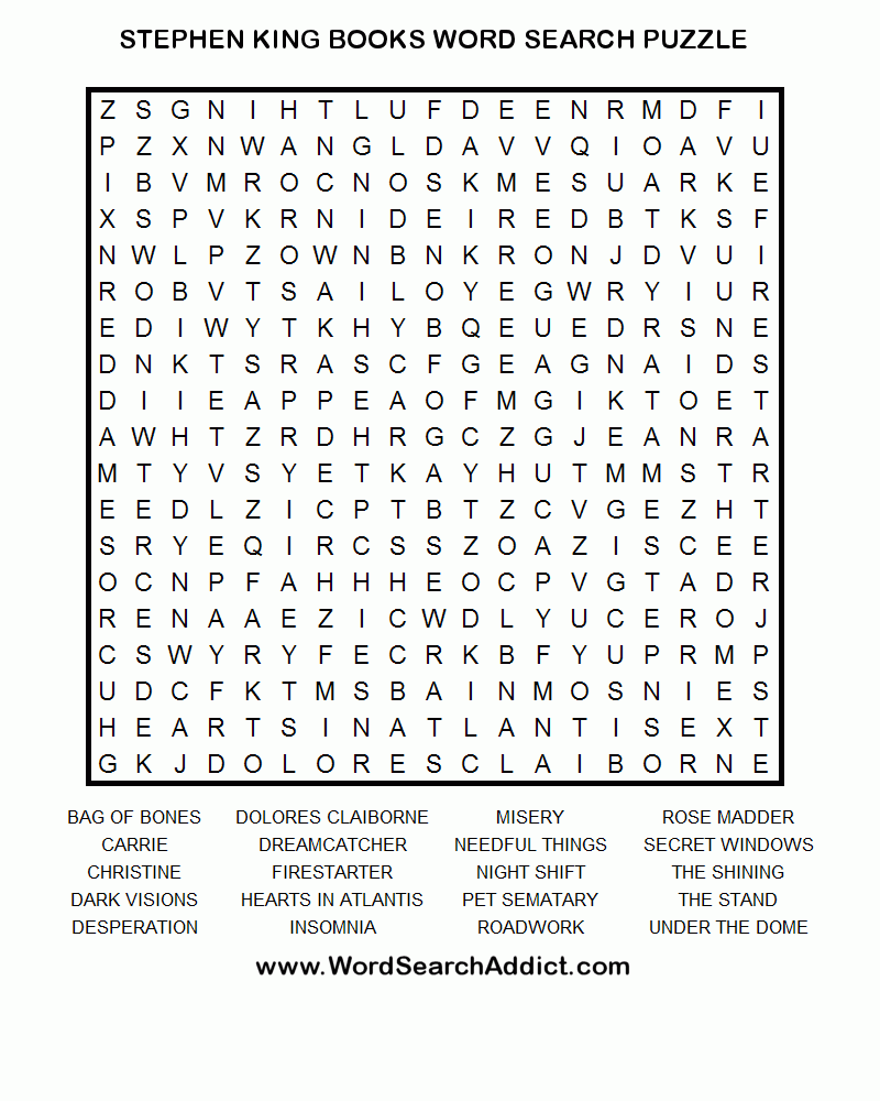 Stephen King Books Printable Word Search Puzzle Stephen 