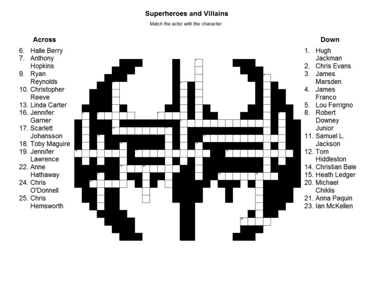 Superheroes And Villains Crossword Puzzle FreePrintableTM com