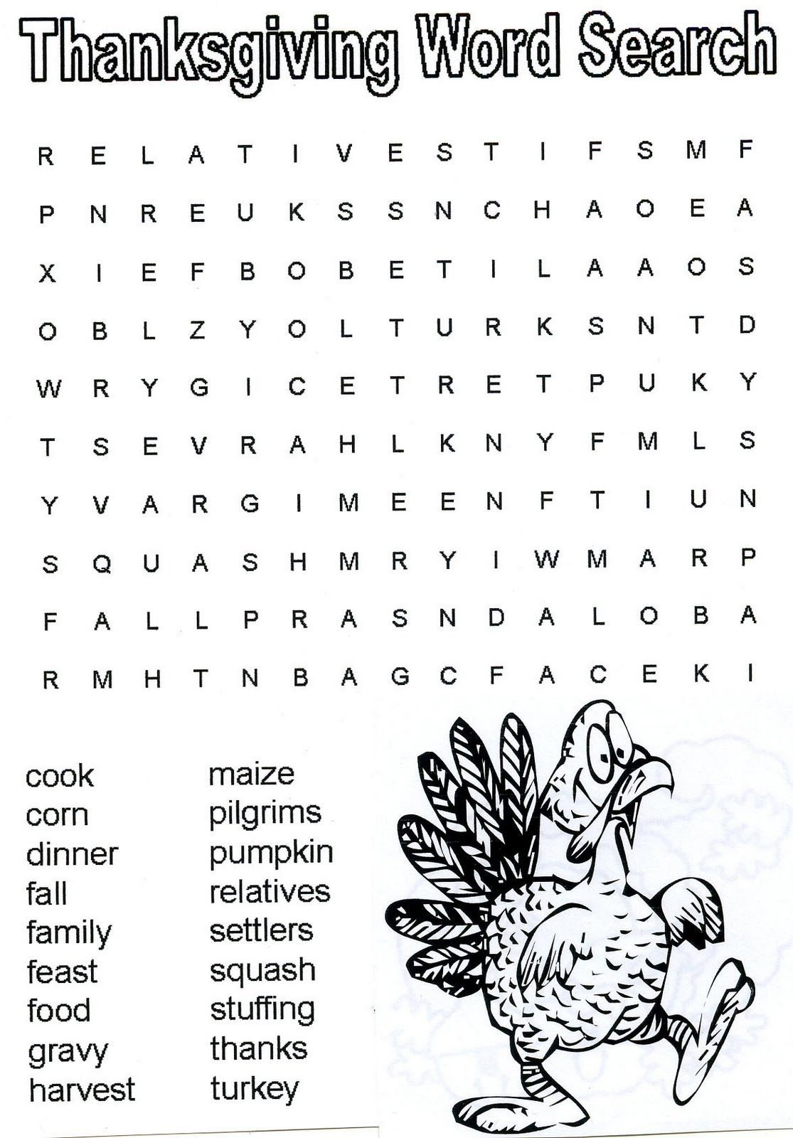 Thanksgiving Word Search Thanksgiving Words 