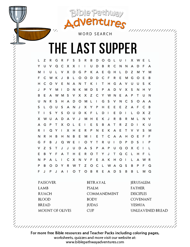 The Last Supper Bible Word Searches Bible Words Learn 