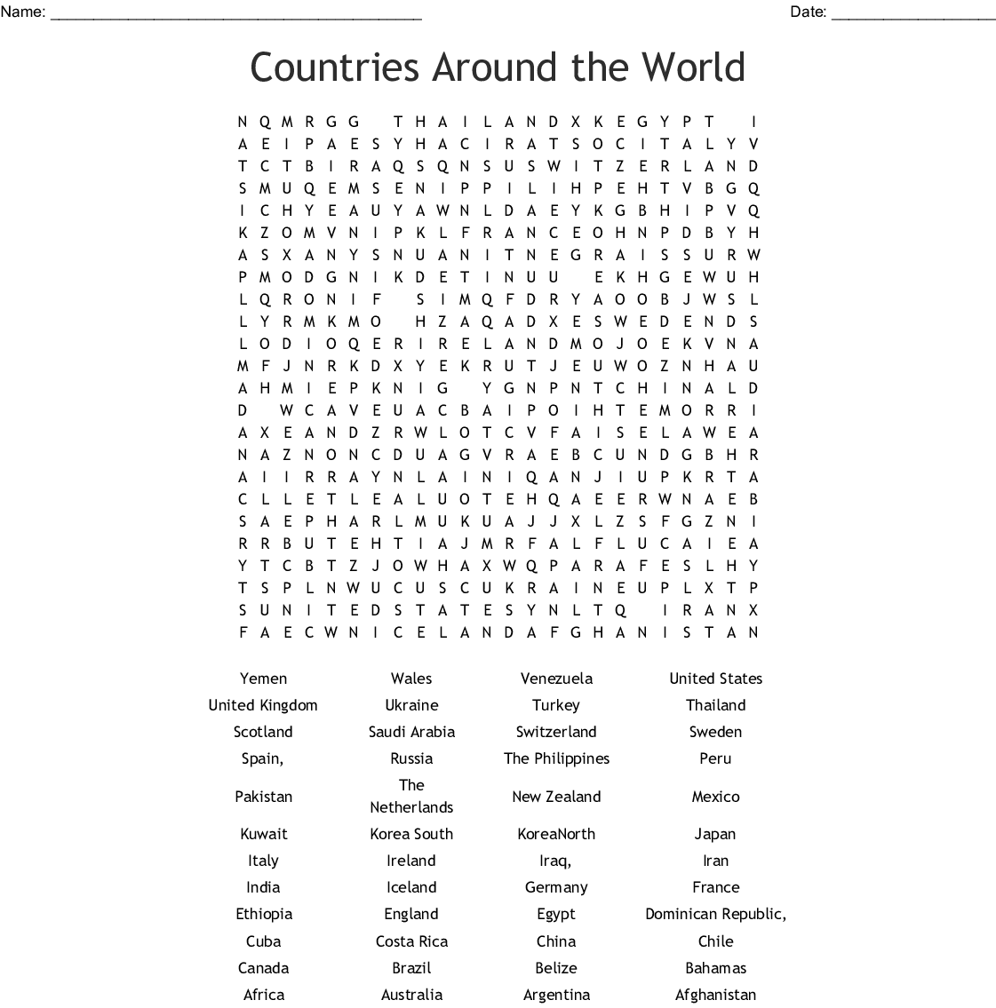 Printable Word Search Countries Of The World FreePrintableTM