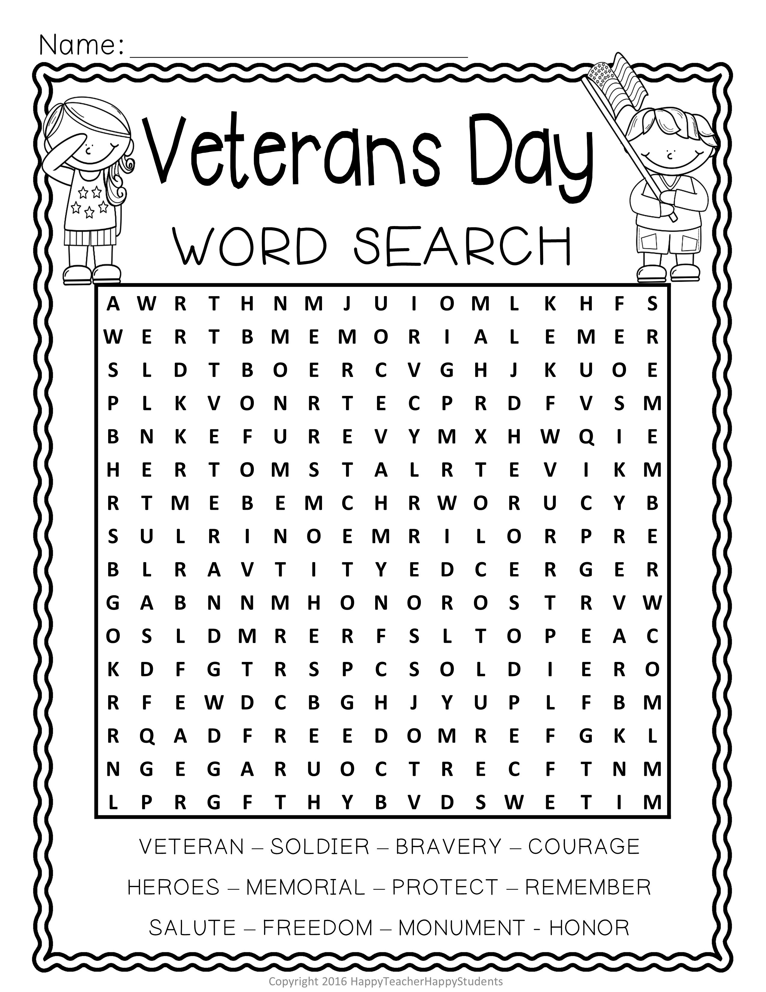 Printable Word Search For Veterans Day FreePrintableTM