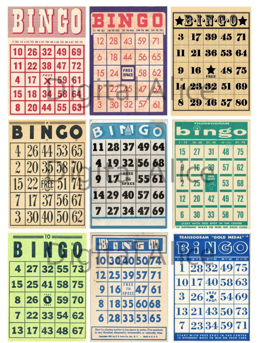 VINTAGE BINGO CARDS Instant Download Printable 9 Mini Game