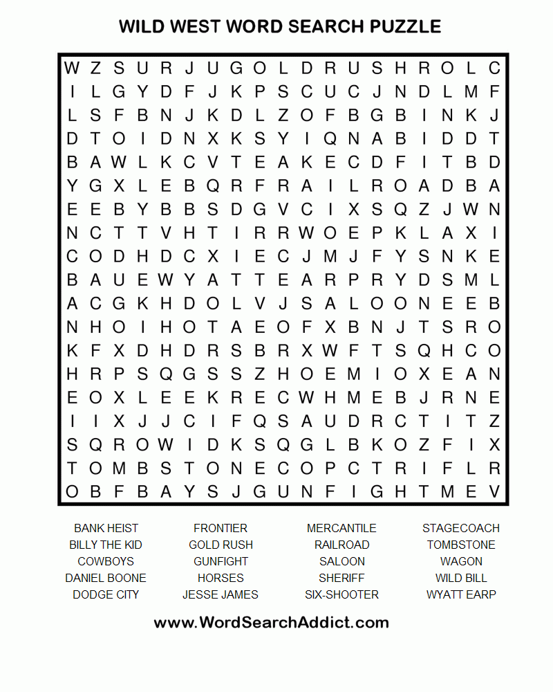 Wild West Printable Word Search Puzzle Word Search 