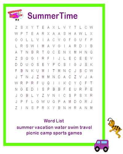 Hard Summer Word Search Printable