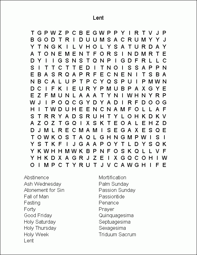 Printable Word Search For Lent FreePrintableTM