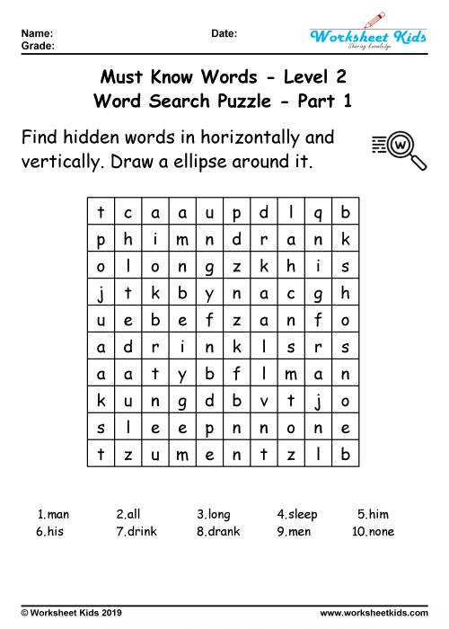 Printable Word Search For Year 2