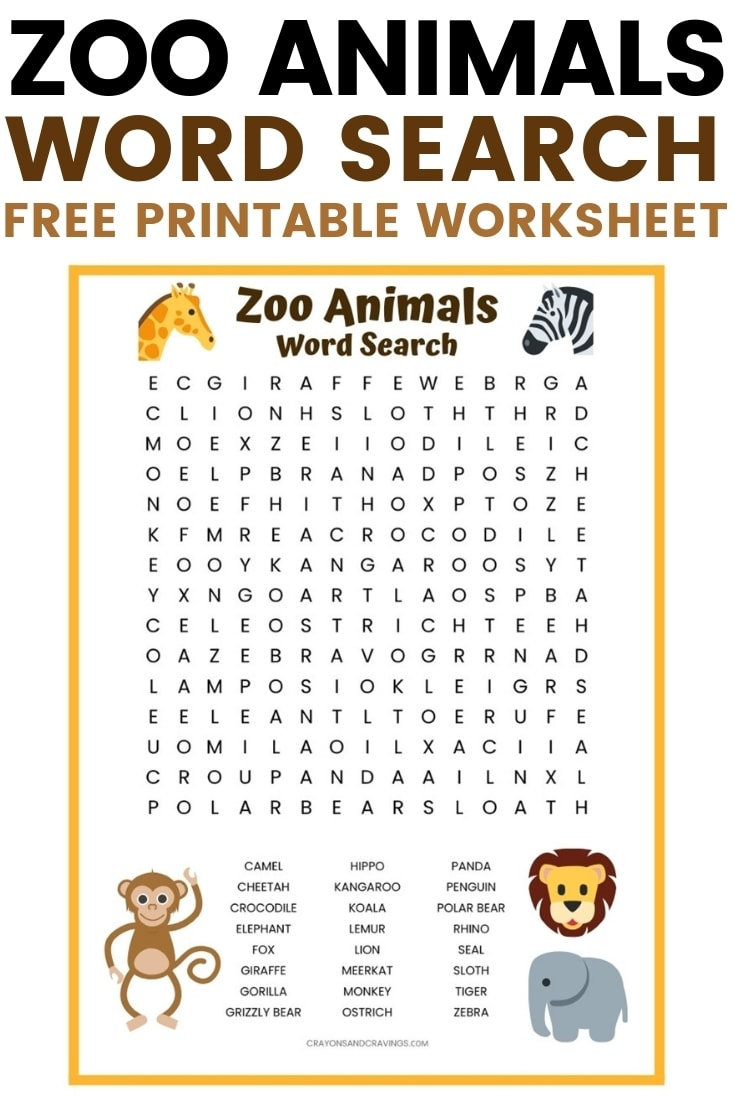 Printable Word Search Zoo Animals FreePrintableTM