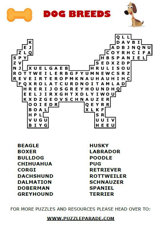 free printable word search dogs