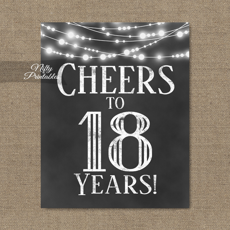 18th Birthday Sign Chalkboard Lights Nifty Printables