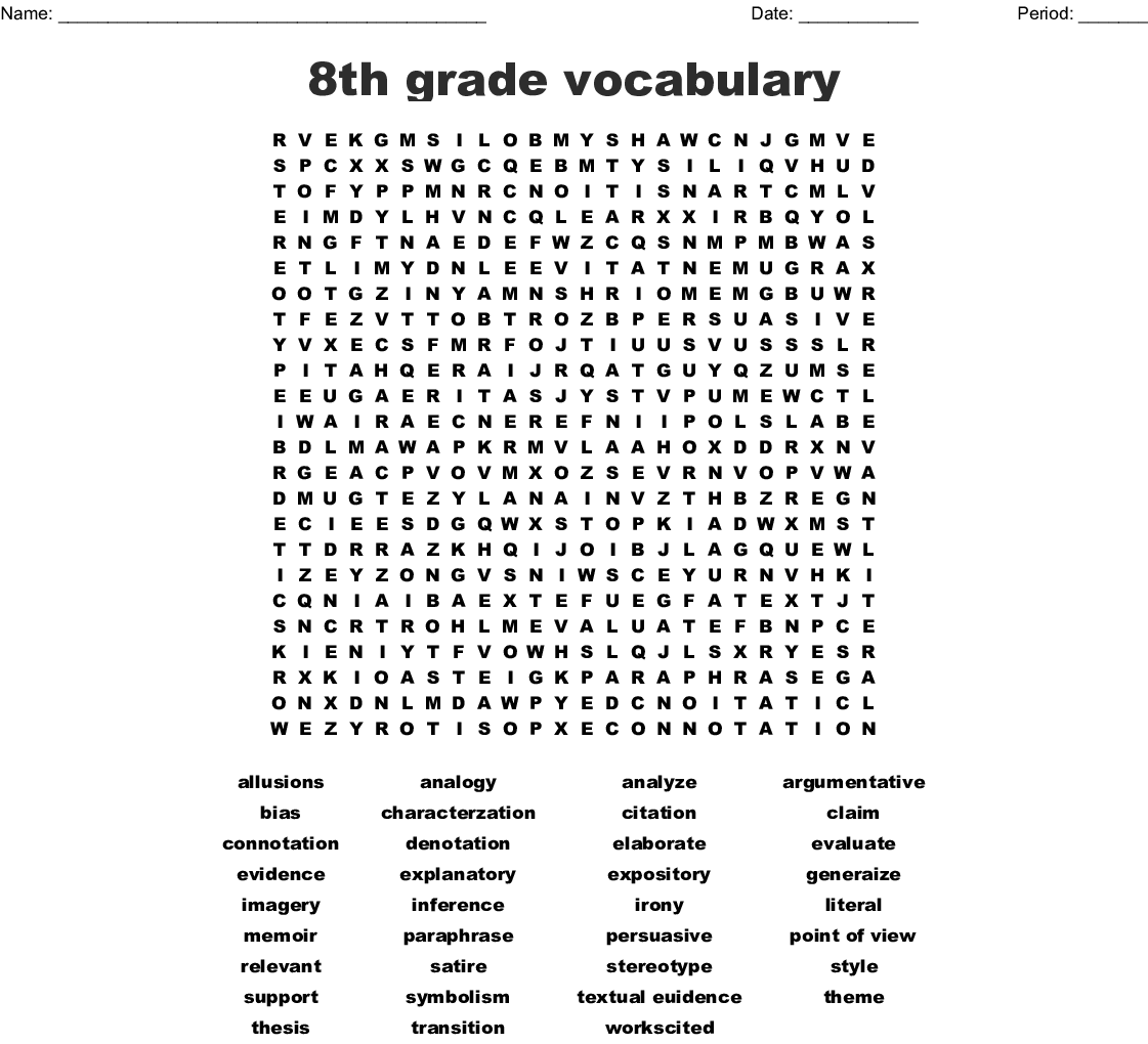 Printable Word Search For 8th Grade FreePrintableTM