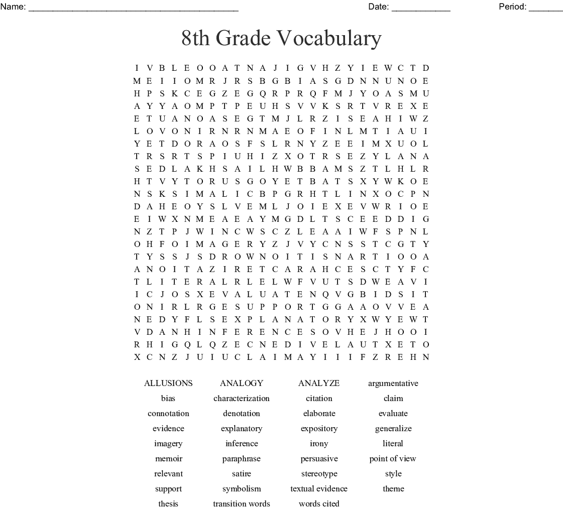 Printable Word Search For 8th Grade FreePrintableTM