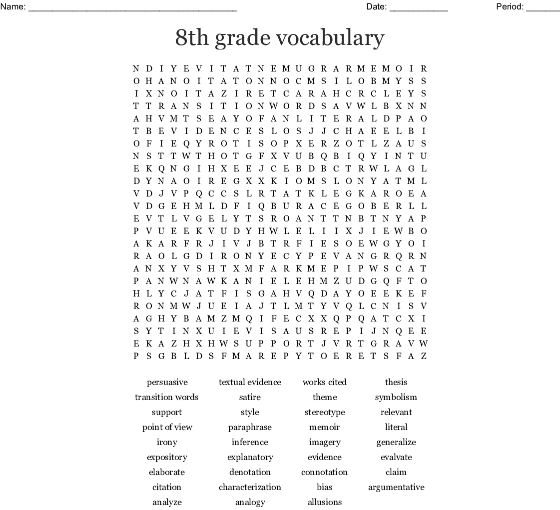 Printable Word Search For 8th Grade FreePrintableTM