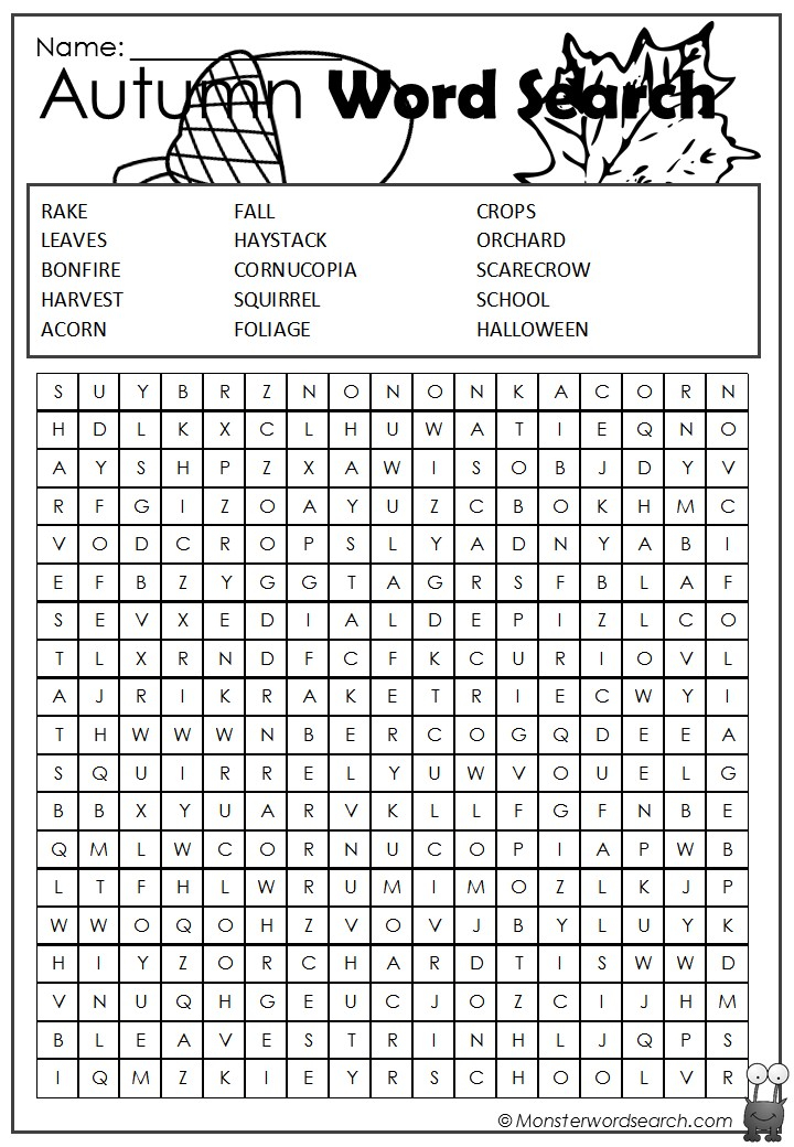 autumn printable word search puzzles