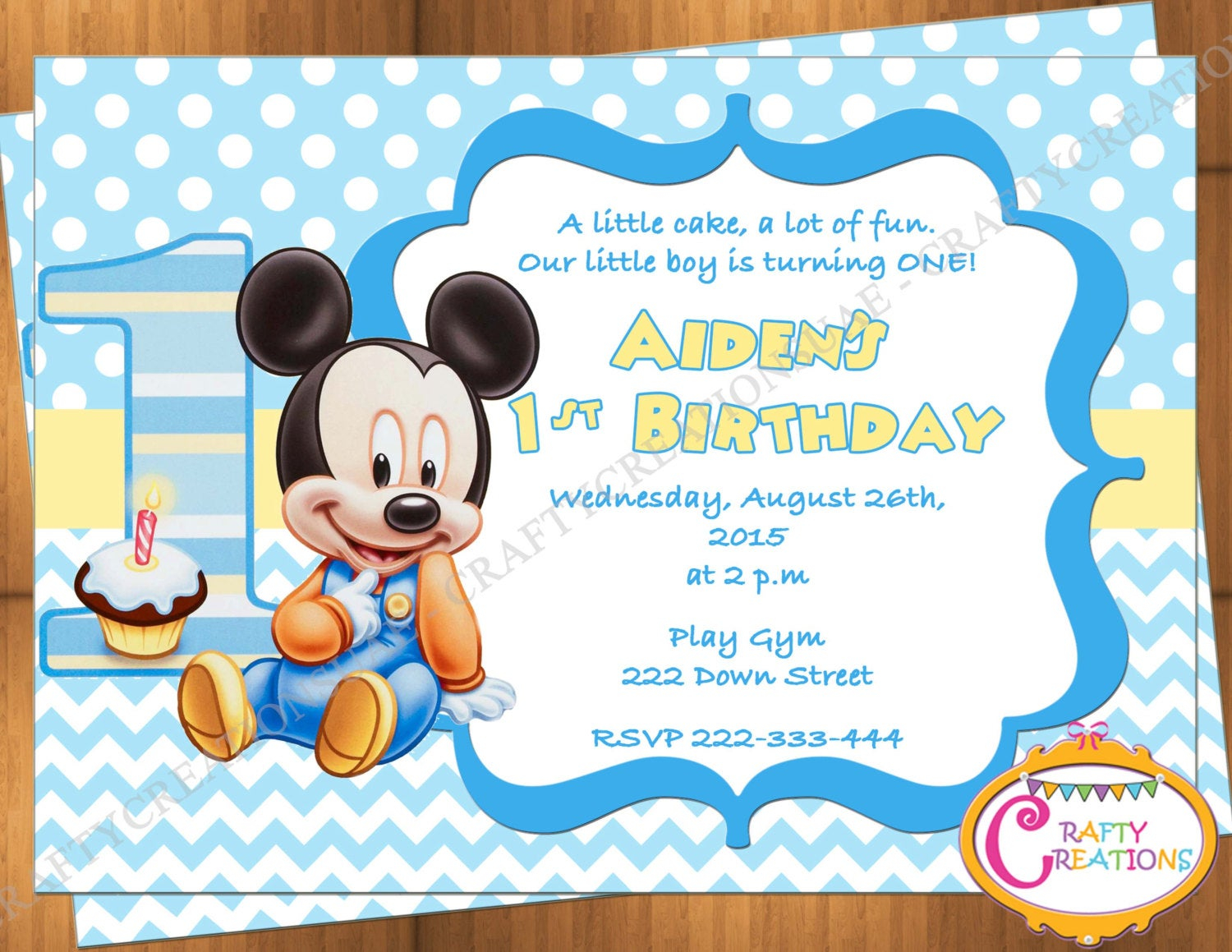 Baby Mickey Mouse First Birthday Invitation Mickey Mouse 1st