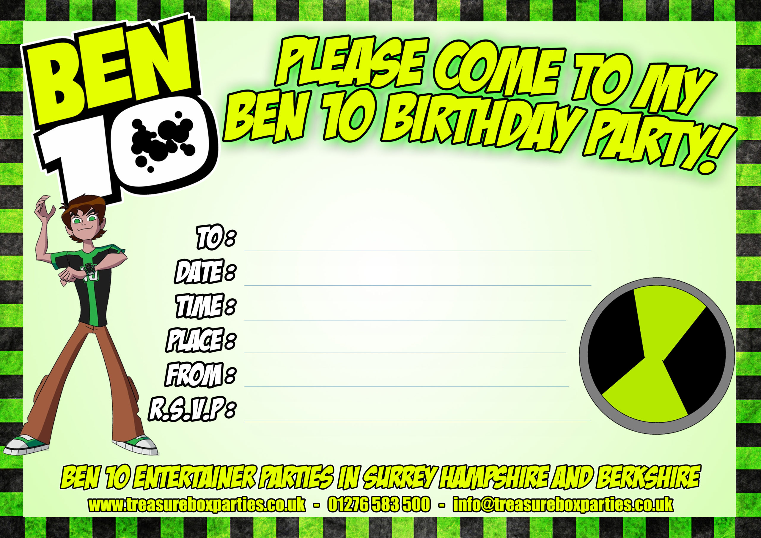 Ben 10 Printable Party Invitation Childrens Entertainer 