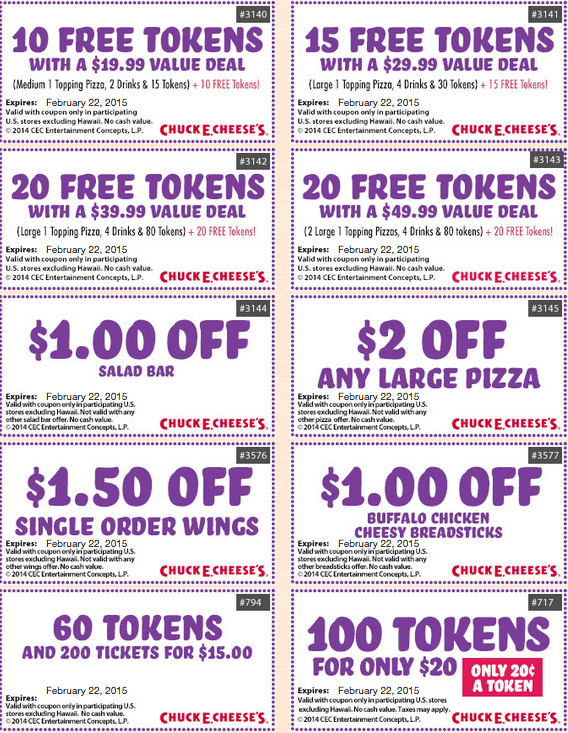 Best 2020 Chuck E Cheese Coupons Free Tokens Tickets 