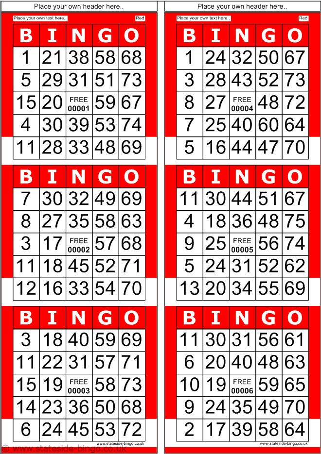 Bingo Patterns Printable Red Bingo Cards With Normal