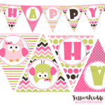 Birthday Girl Owl Printable Party Banner Printable Pink