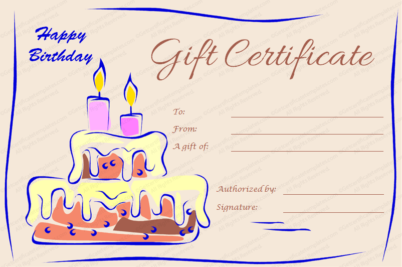 Candles And Cake Birthday Gift Certificate Template 