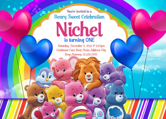 Care Bears Invitations Care Bears Birthday Invitations Etsy