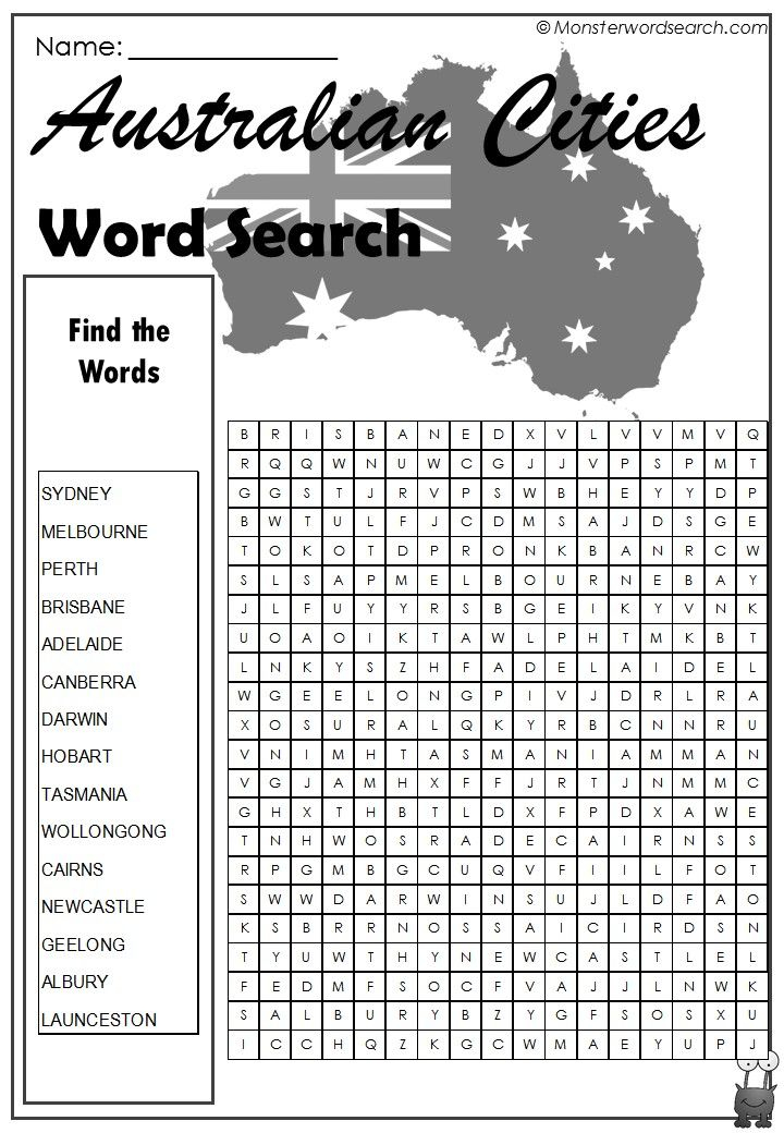 Cool Australian Cities Word Search Kids Word Search 