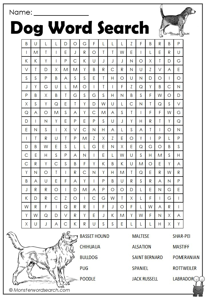 Dog Word Search Monster Word Search