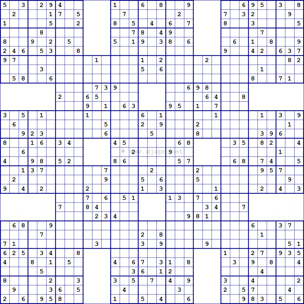 Double Harakiri Sudoku X Free Printable Samurai Sudoku 