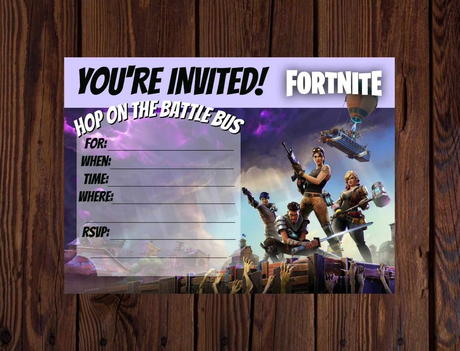 Fortnite Printable 5x7 Invite Fortnite Invitations Blank 