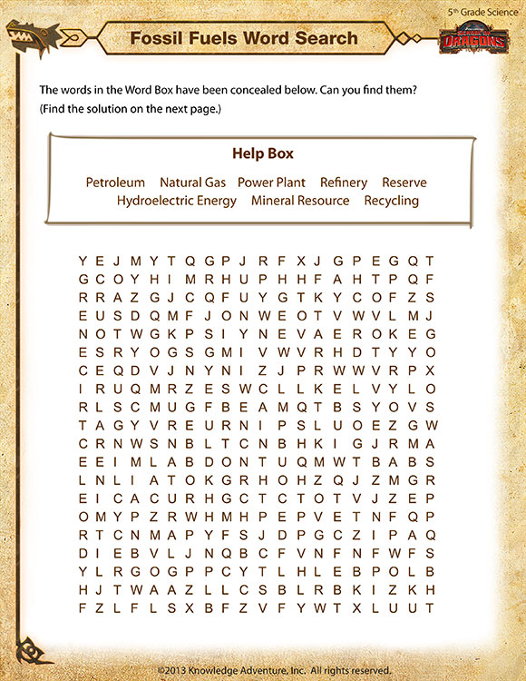 fossil word search printable