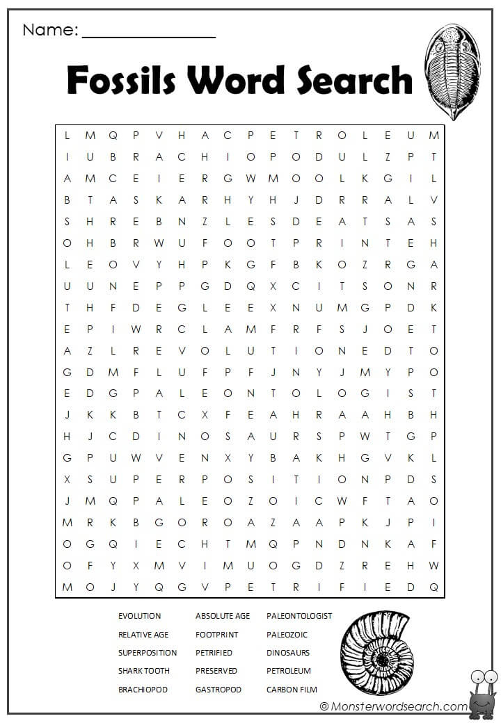 Fossils Word Search 1 jpg Monster Word Search