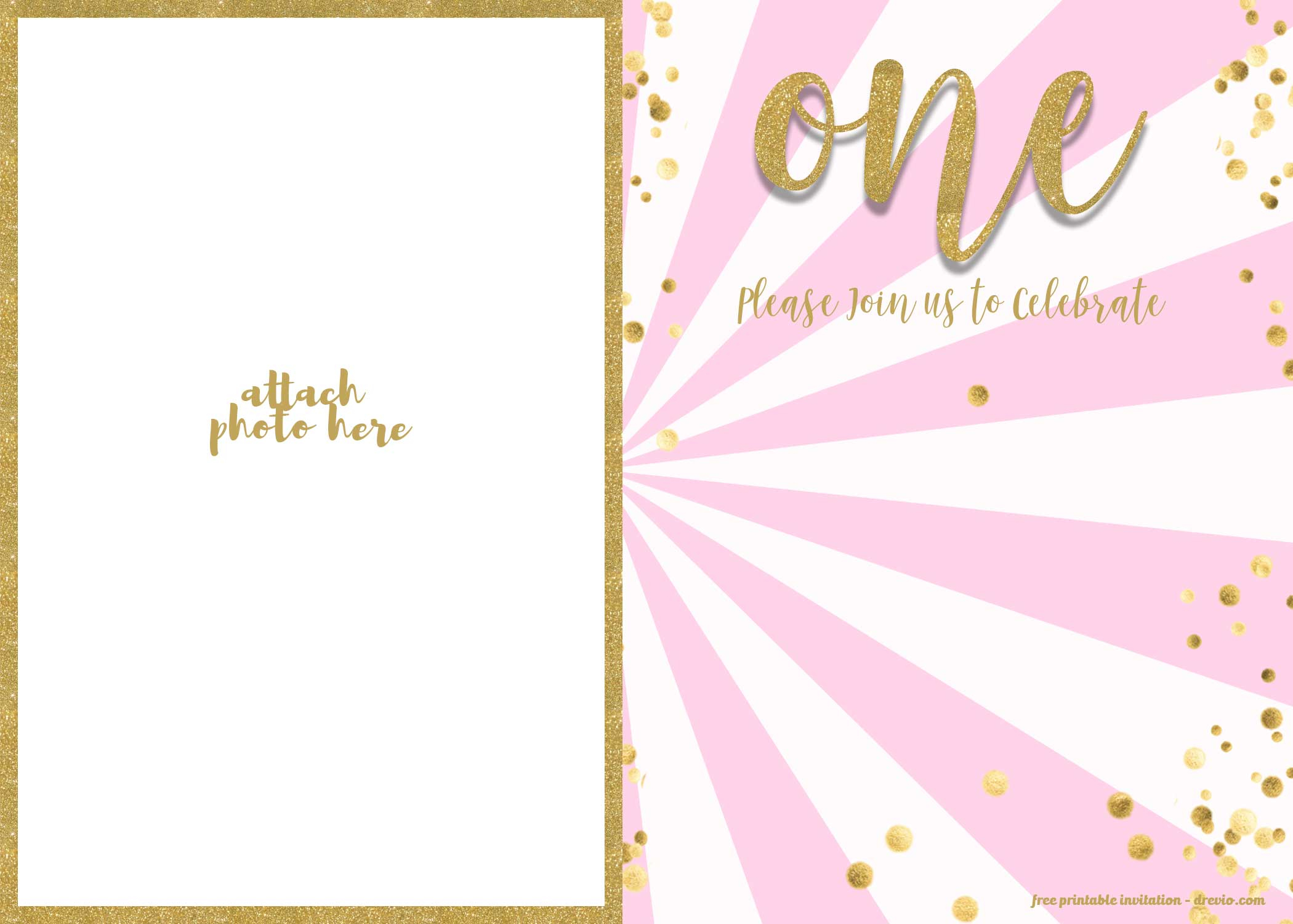 FREE 1st Birthday Invitation Pink And Gold Glitter