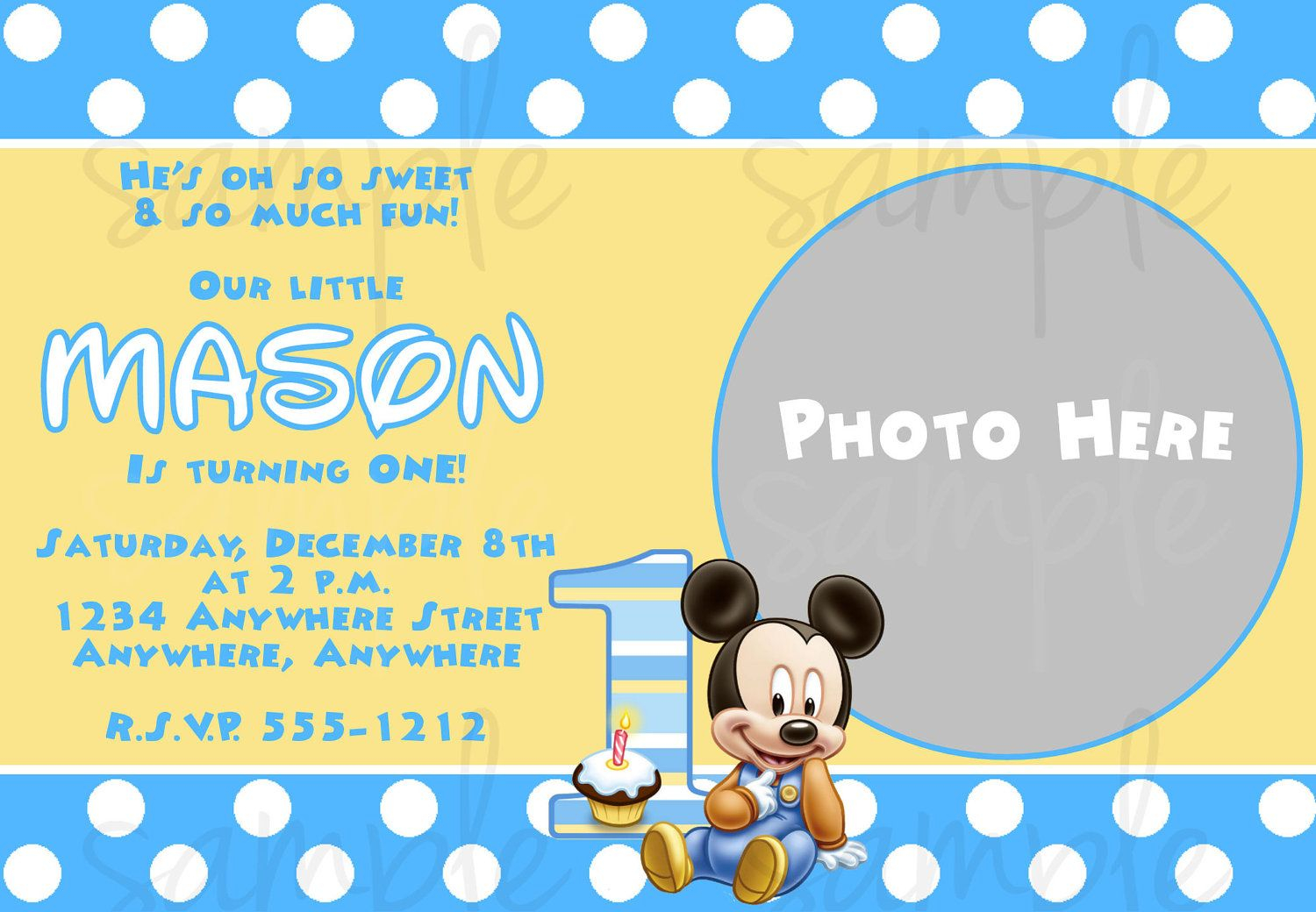 Free Printable Baby Mickey Mouse 1st Birthday Invitations 