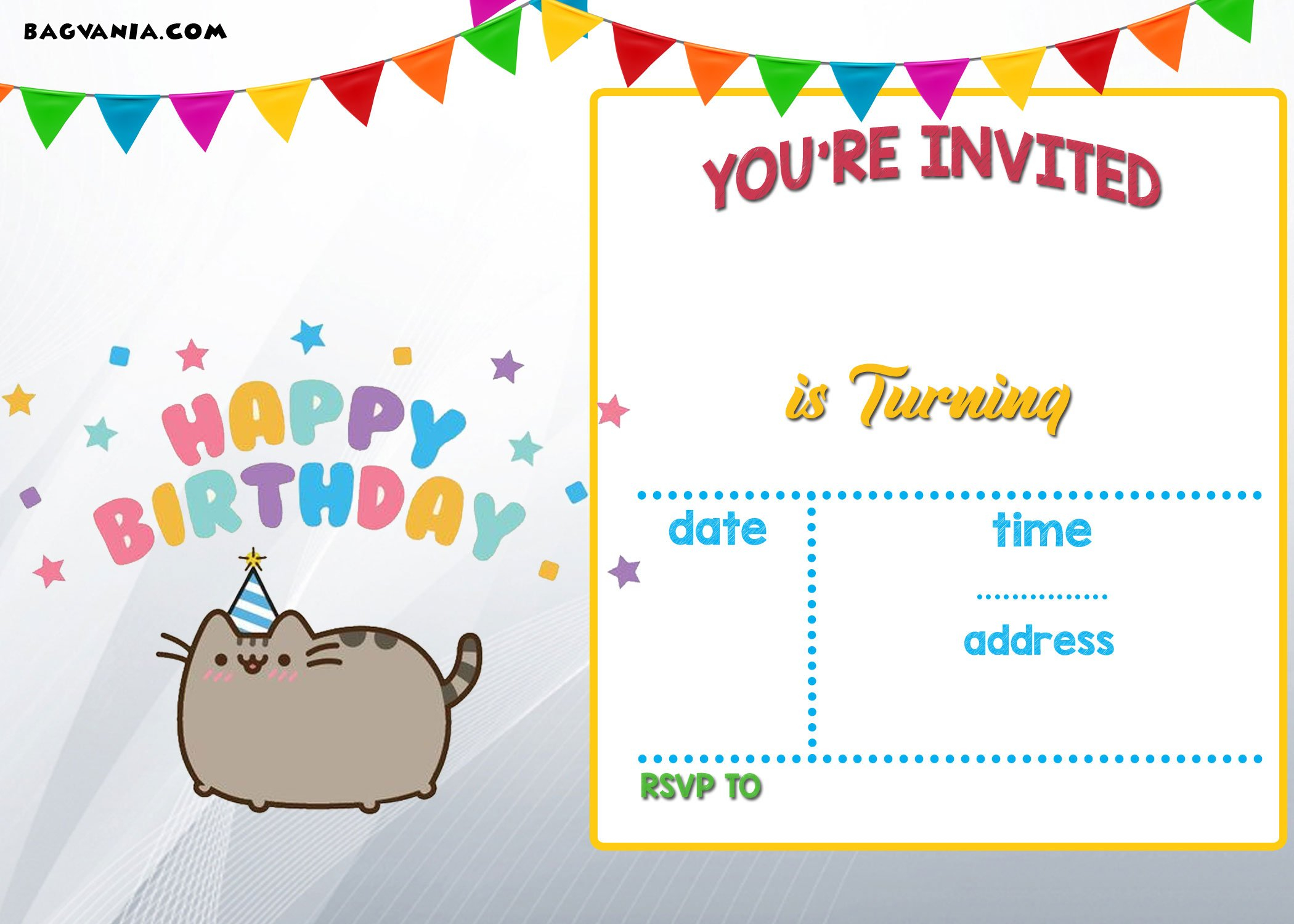 FREE Printable Pusheen Birthday Invitation Template DREVIO