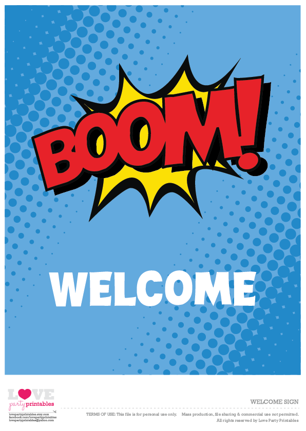 Free Superhero Party Printables Welcome Sign 