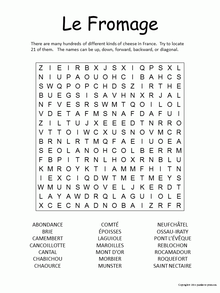 French Cheese Word Search