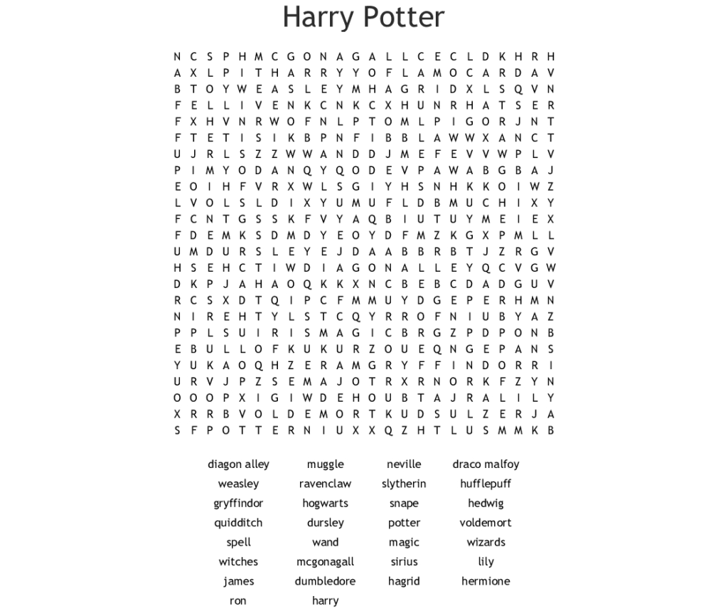 Harry Potter And The Sorcerer S Stone Word Search